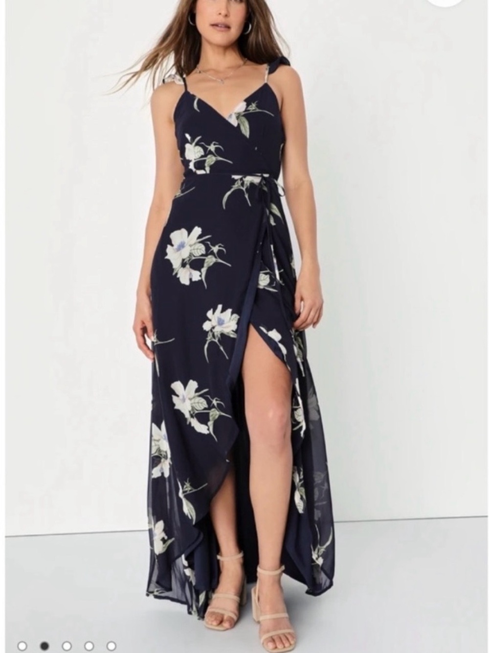 Lulu's Navy Floral High-Low Wrap Dress